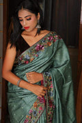 Pure Silk Floral Embroidery Saree | Desi Silk Handwork Saree