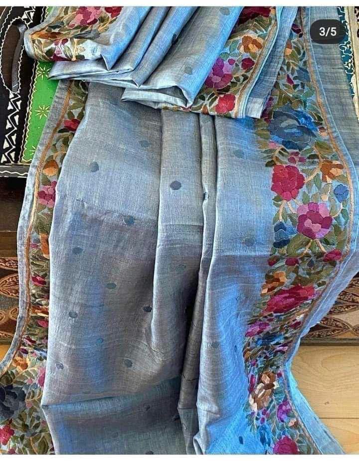Pure Silk Floral Embroidery Saree | Desi Silk Handwork Saree