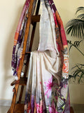 Pure Linen Digital Print Saree – Botanical Floral | Off-White | 6.5 Mtrs with Blouse