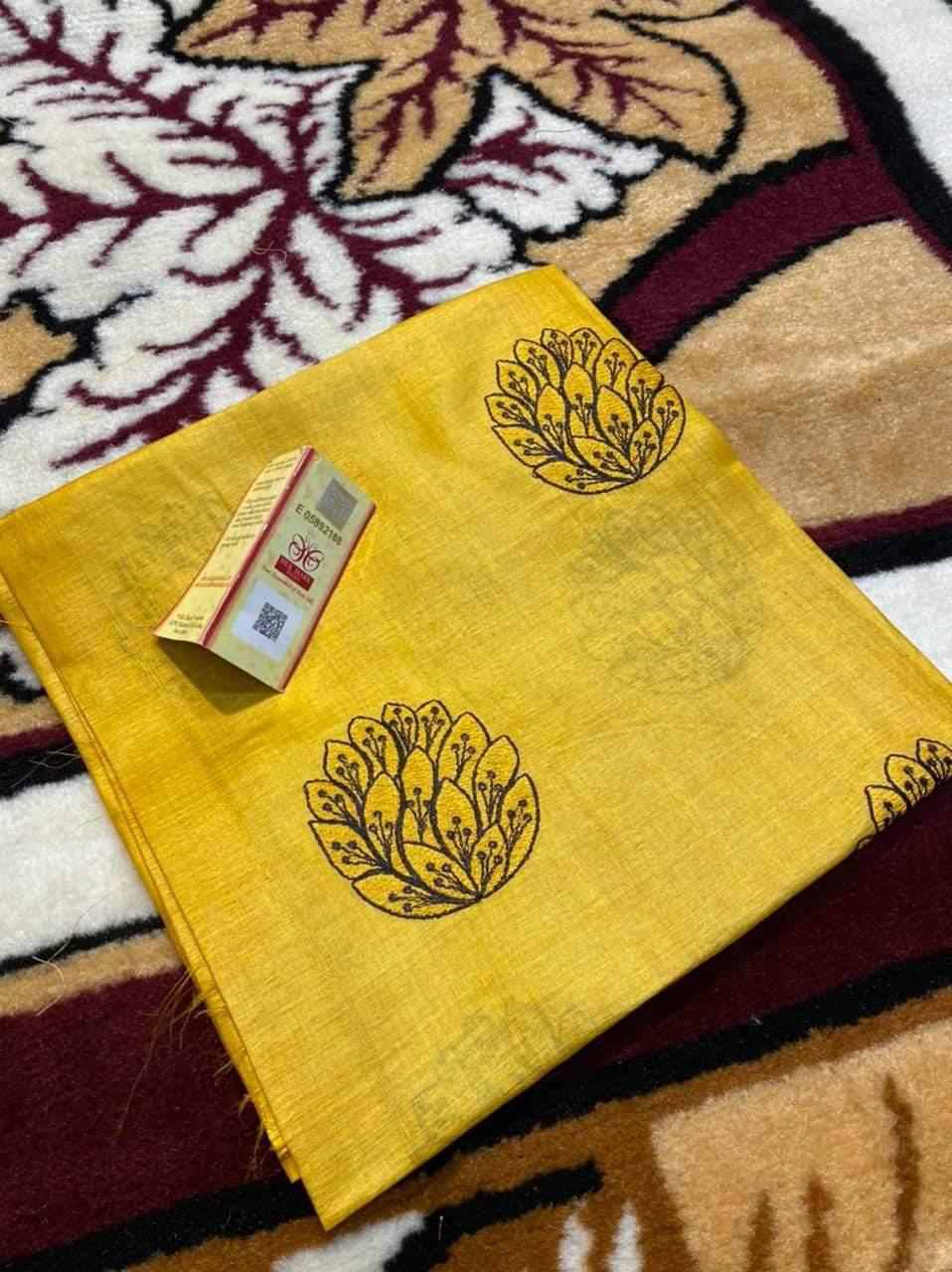 Desi Silk Embroidery Saree – Mustard Yellow | Floral Embroidery | Silk Mark Certified