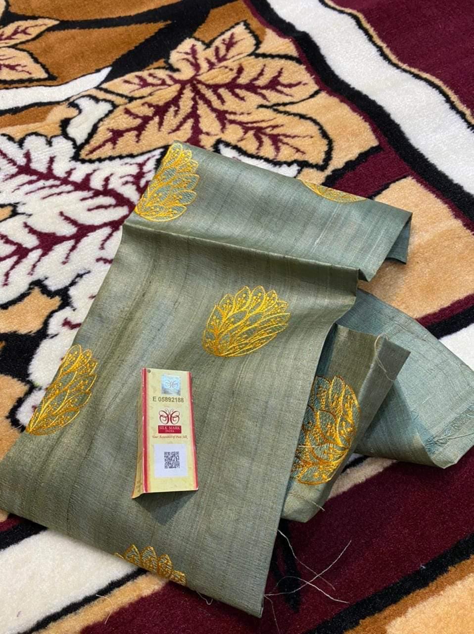 Desi Silk Embroidery Saree – Sage Green | Gold Embroidery | Silk Mark Certified