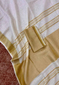 Handwoven Pure Linen Saree with Golden Zari Border