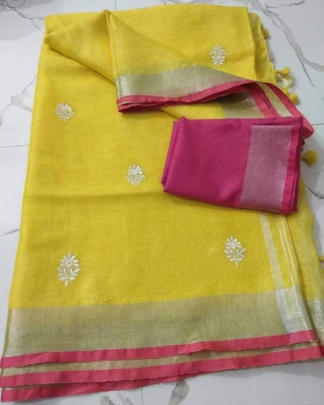 Handwoven Pure linen Embroidery Sarees