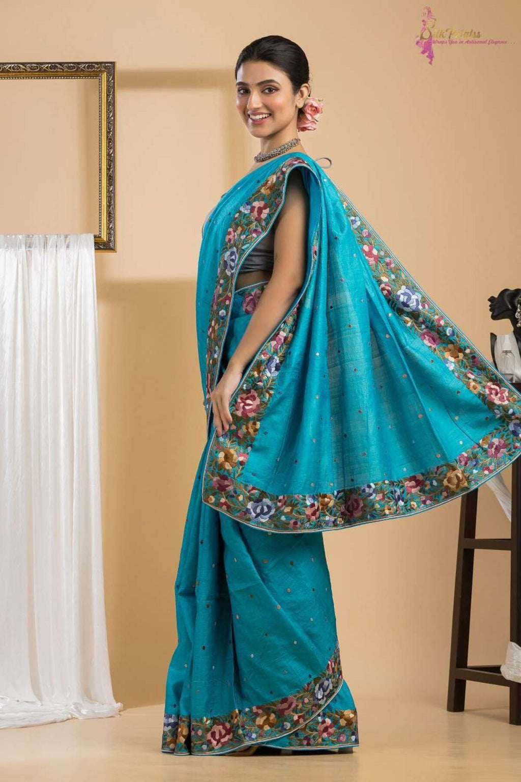 Handwoven Desi Tussar Silk Embroidery Sarees