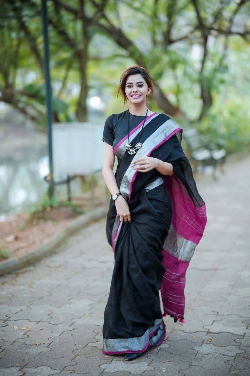 Handwoven Pure Linen Saree