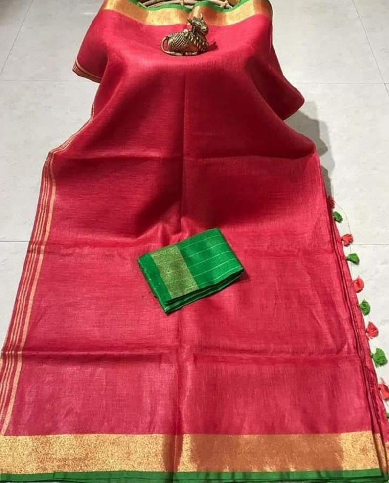 Handwoven Pure Linen Saree