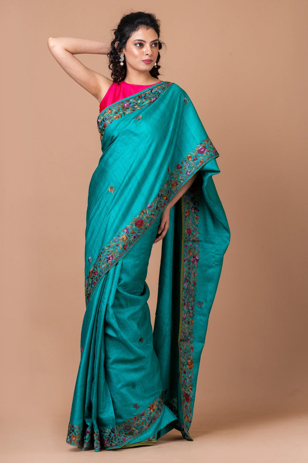 Handwoven Desi Tussar Silk Embroidery Sarees