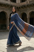 Pure Linen Saree with Zari Border & Tassel Pallu