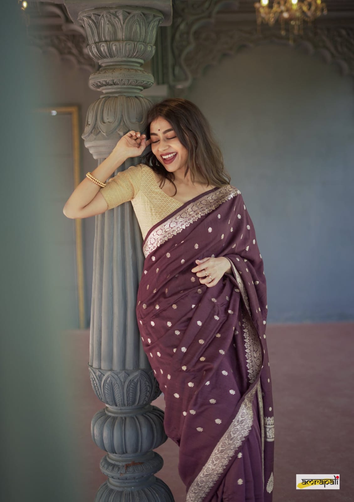 Handwoven Banarasi Silk Saree with Golden Zari Buti & Border