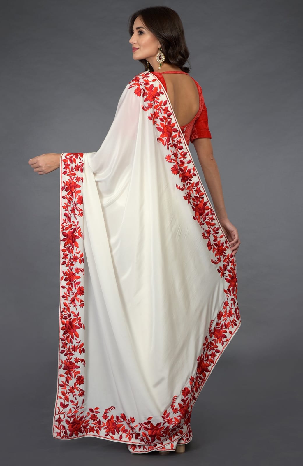 Desi Silk Saree with Red Floral Embroidery Handloom Sarees