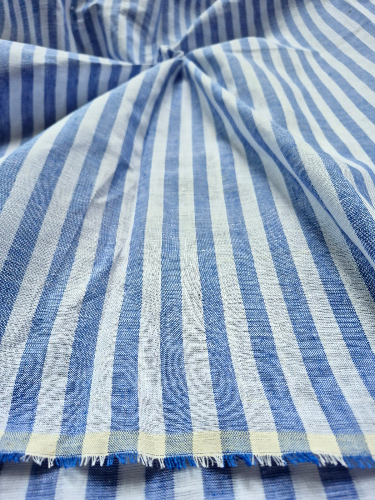 Pure Linen Stripe Shirting Fabric - Blue & White | 60 Lea Count | Handwoven Bhagalpuri