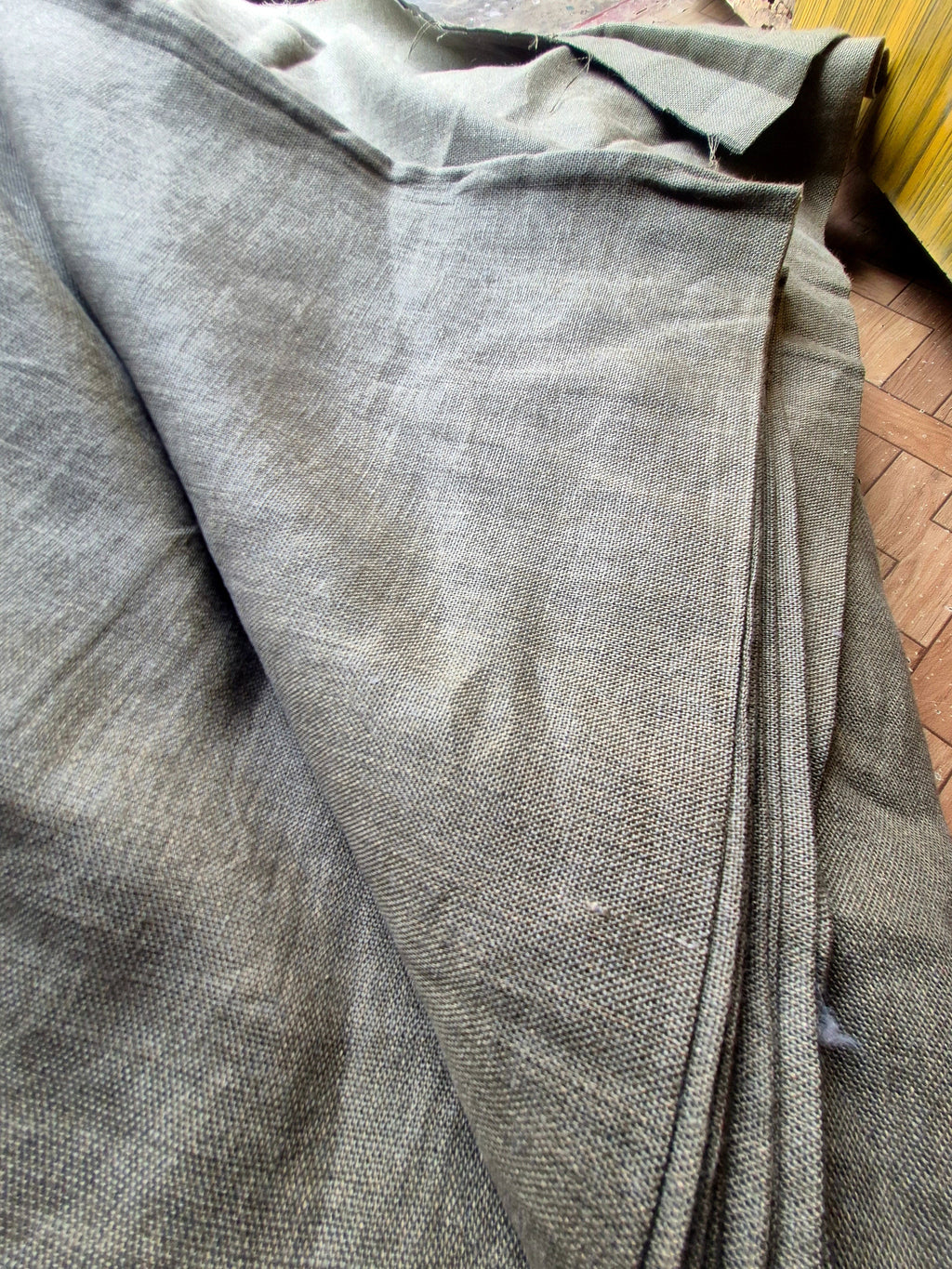 Pure Linen Suiting Fabric - Grey Olive Melange