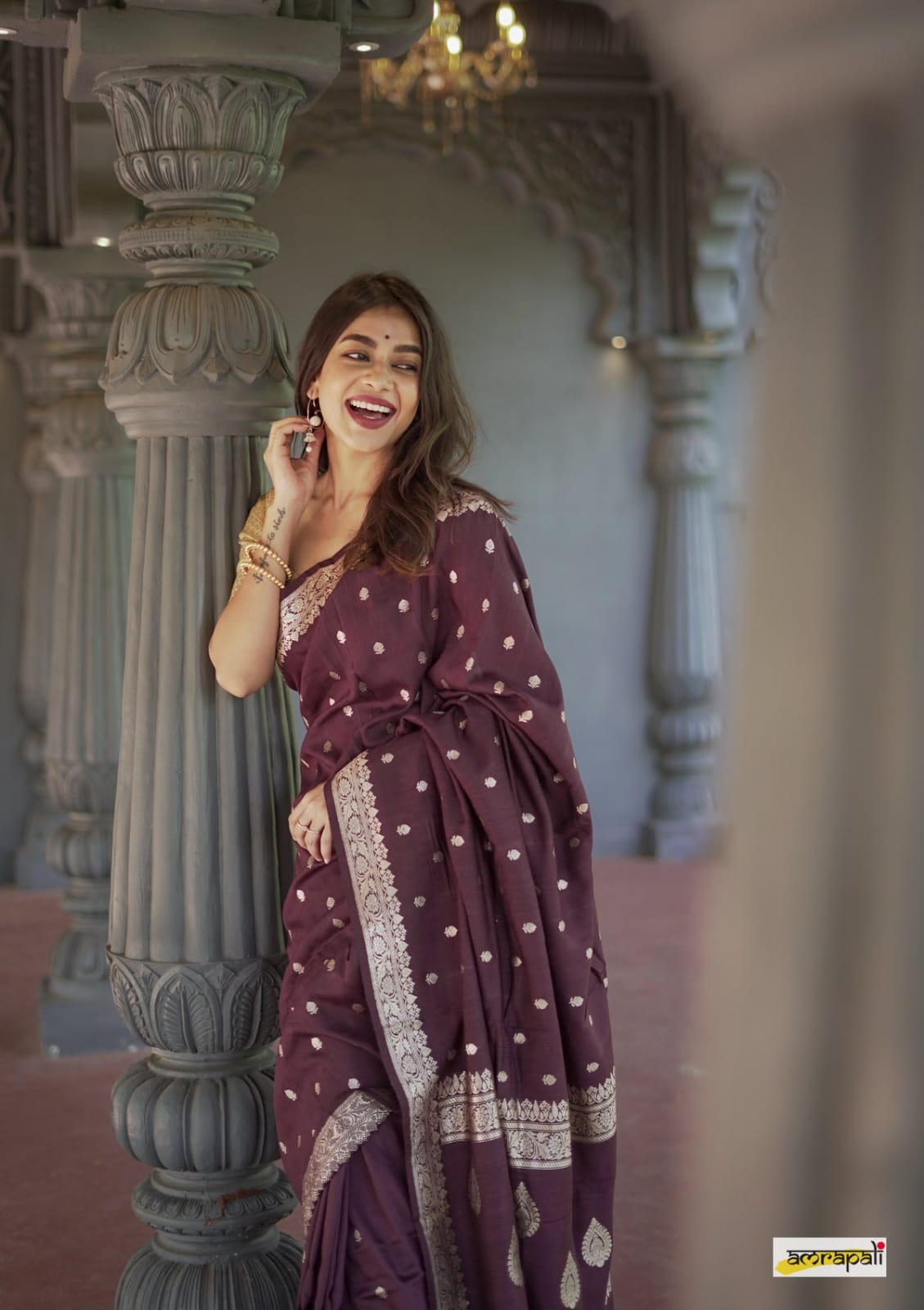 Handwoven Banarasi Silk Saree with Golden Zari Buti & Border