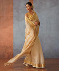 Handwoven Tissue Linen Saree with Golden Zari  Border