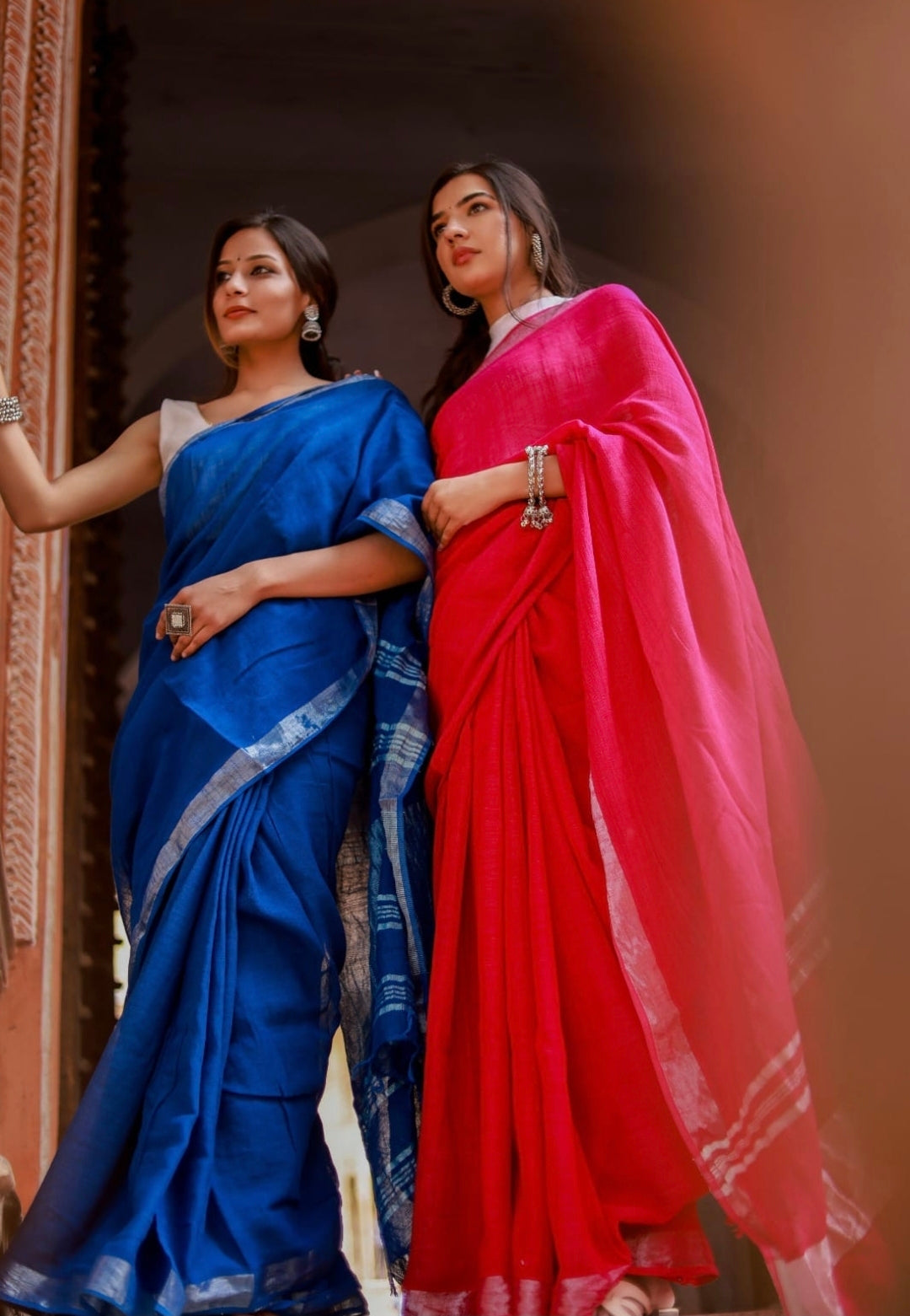 Handwoven Pure Linen Saree with Silver Zari Border