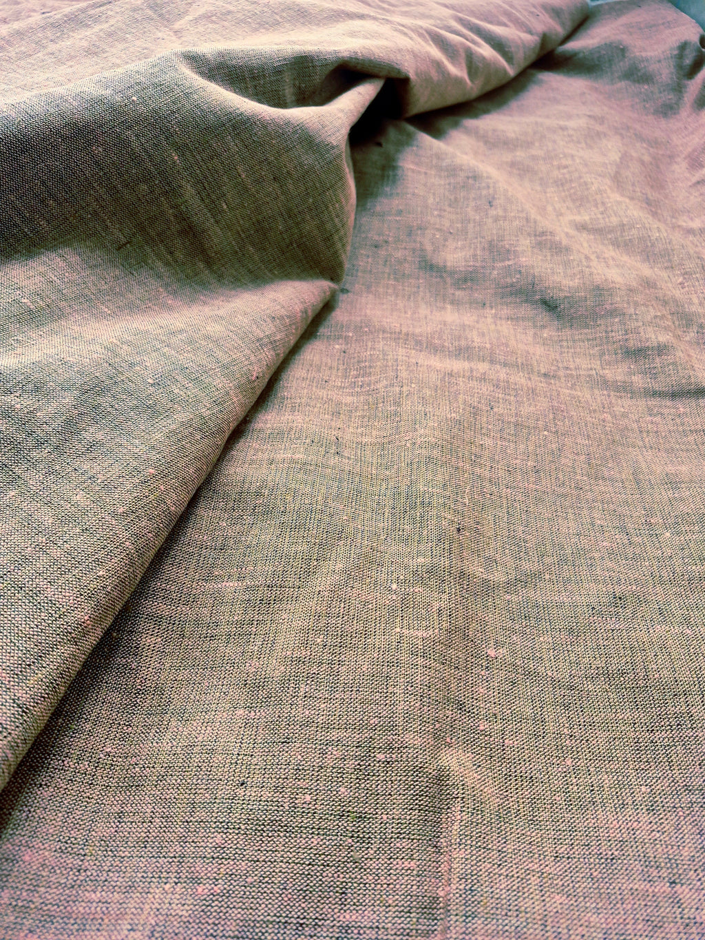 Pure Linen Fabric – 25 Lea |Rose pink & Muted Green Grey Dual Tone