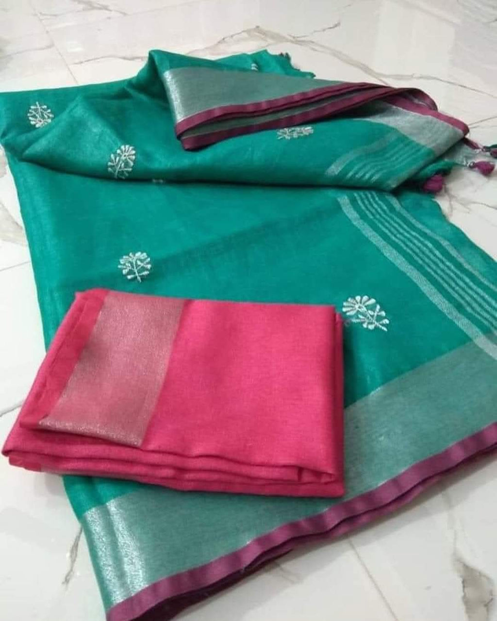 Handwoven Pure linen Embroidery Sarees