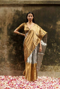 Handwoven Tissue Silk Saree | Silver Grey with Golden