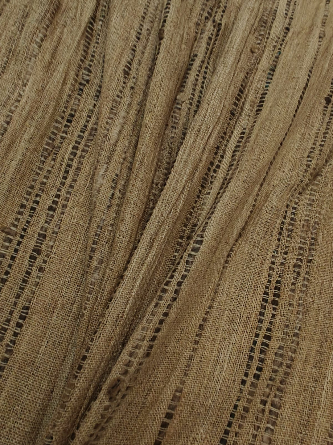 Noil Ghicha Silk Fabric – Natural Striped Open Weave