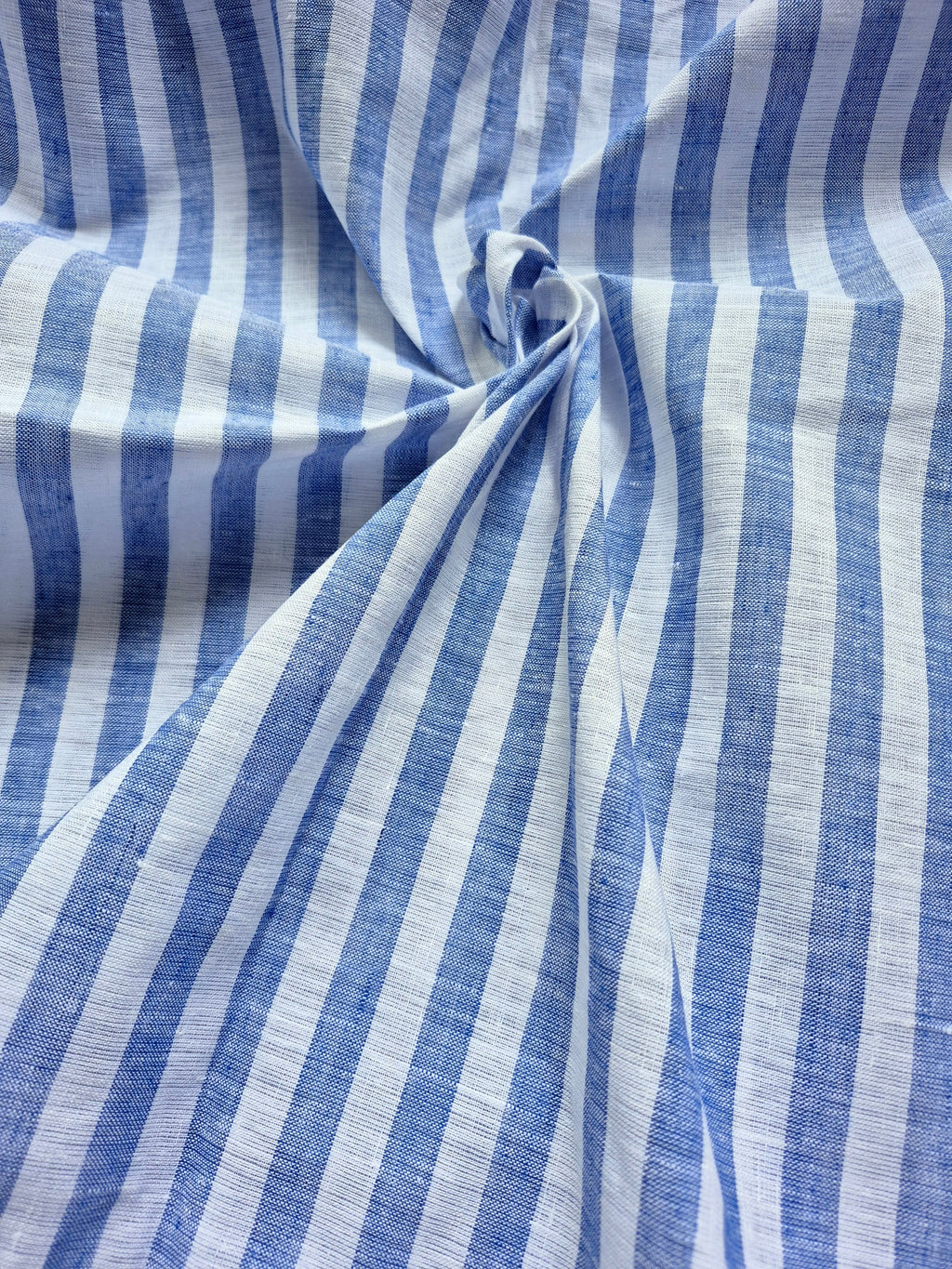 Pure Linen Stripe Shirting Fabric - Blue & White | 60 Lea Count | Handwoven Bhagalpuri