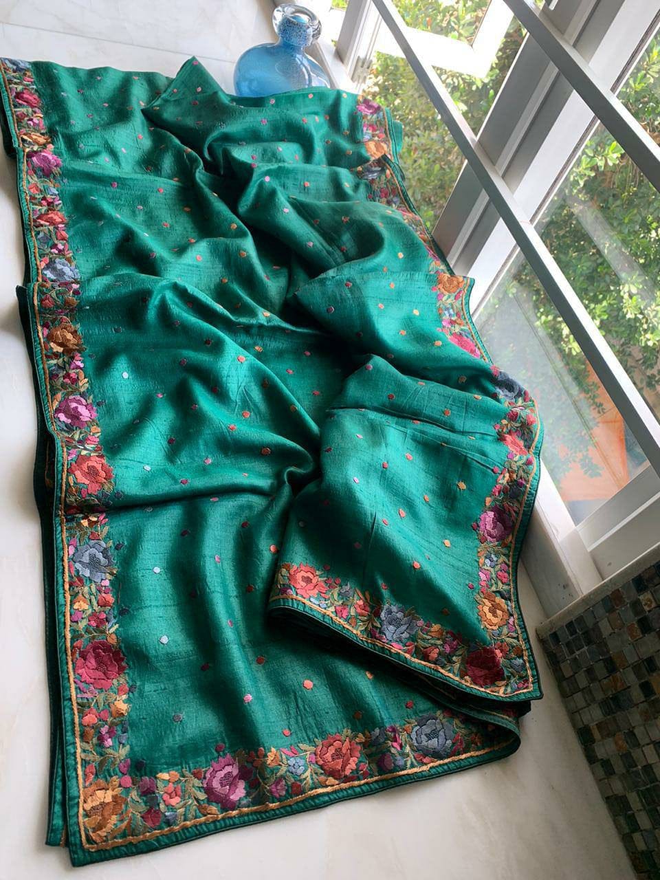 Handwoven Desi Tussar Silk Embroidery Sarees