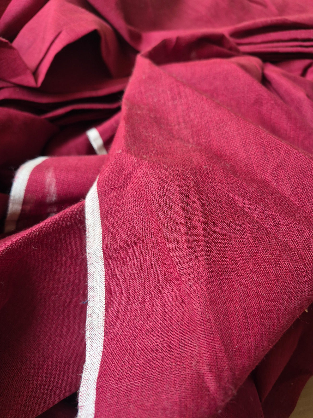 Pure Linen Shirting Fabric - Crimson Red