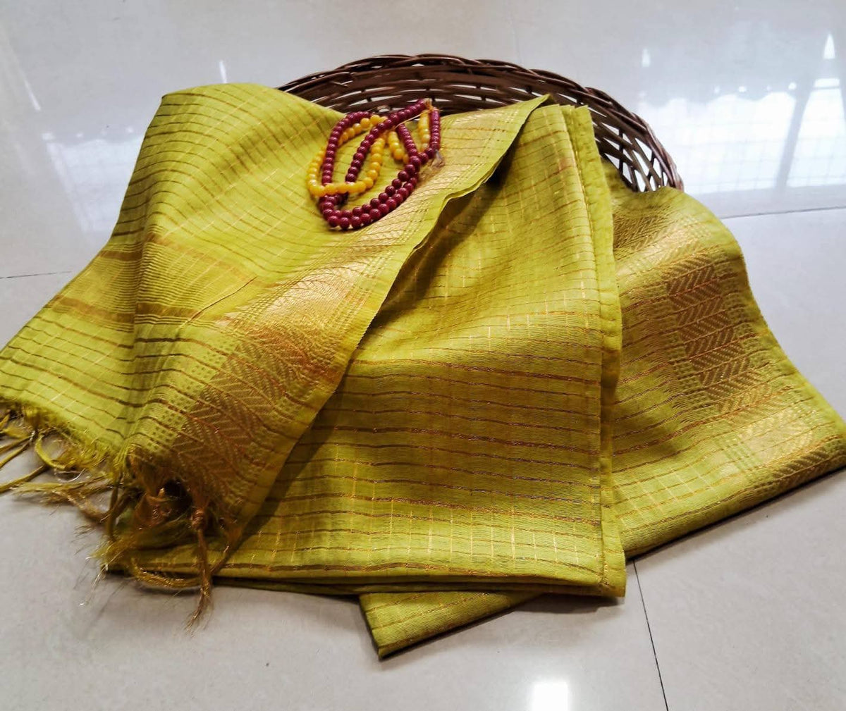 Handwoven Kota Silk Cotton Saree with Copper Zari Mini Check Border