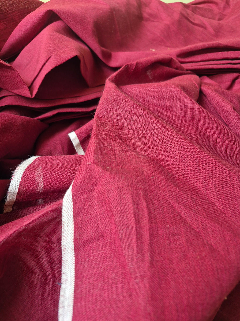 Pure Linen Shirting Fabric - Crimson Red
