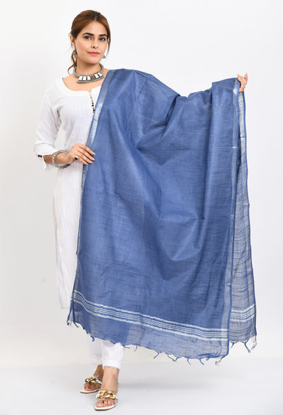 Pure Linen Dupatta – Steel Blue