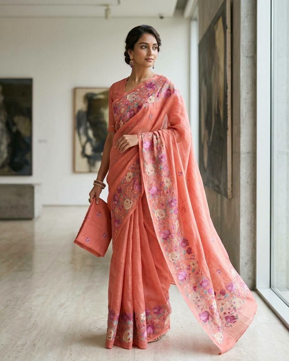 Desi Silk Saree | Handwoven Floral Embroidery