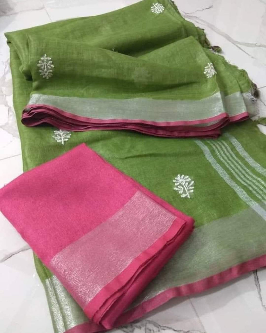 Handwoven Pure linen Embroidery Sarees