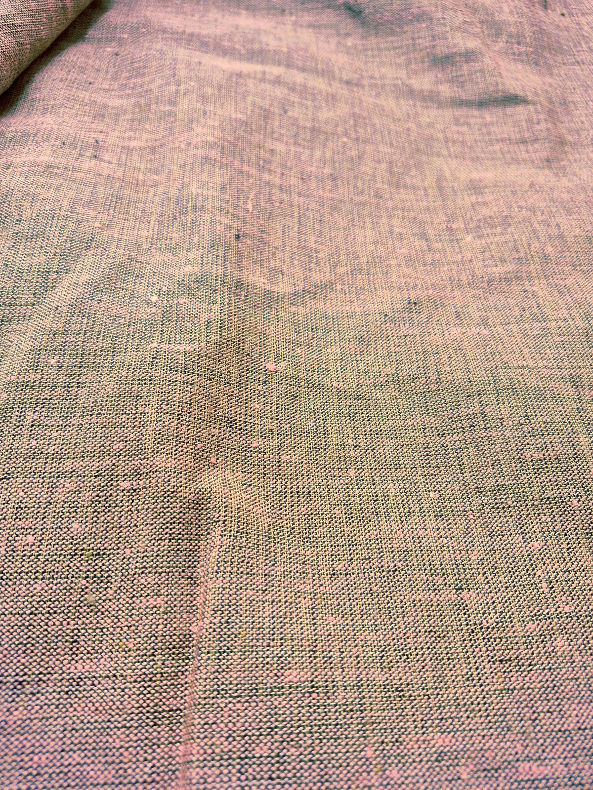 Pure Linen Fabric – 25 Lea |Rose pink & Muted Green Grey Dual Tone