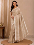 Handwoven Pure Linen Saree with Silver Zari Border