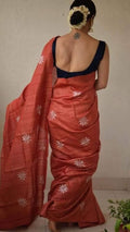 Handwoven Ghicha Silk Saree | Burnt Orange with Floral Embroidery