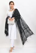 Linen Dupatta with Silver Zari Border