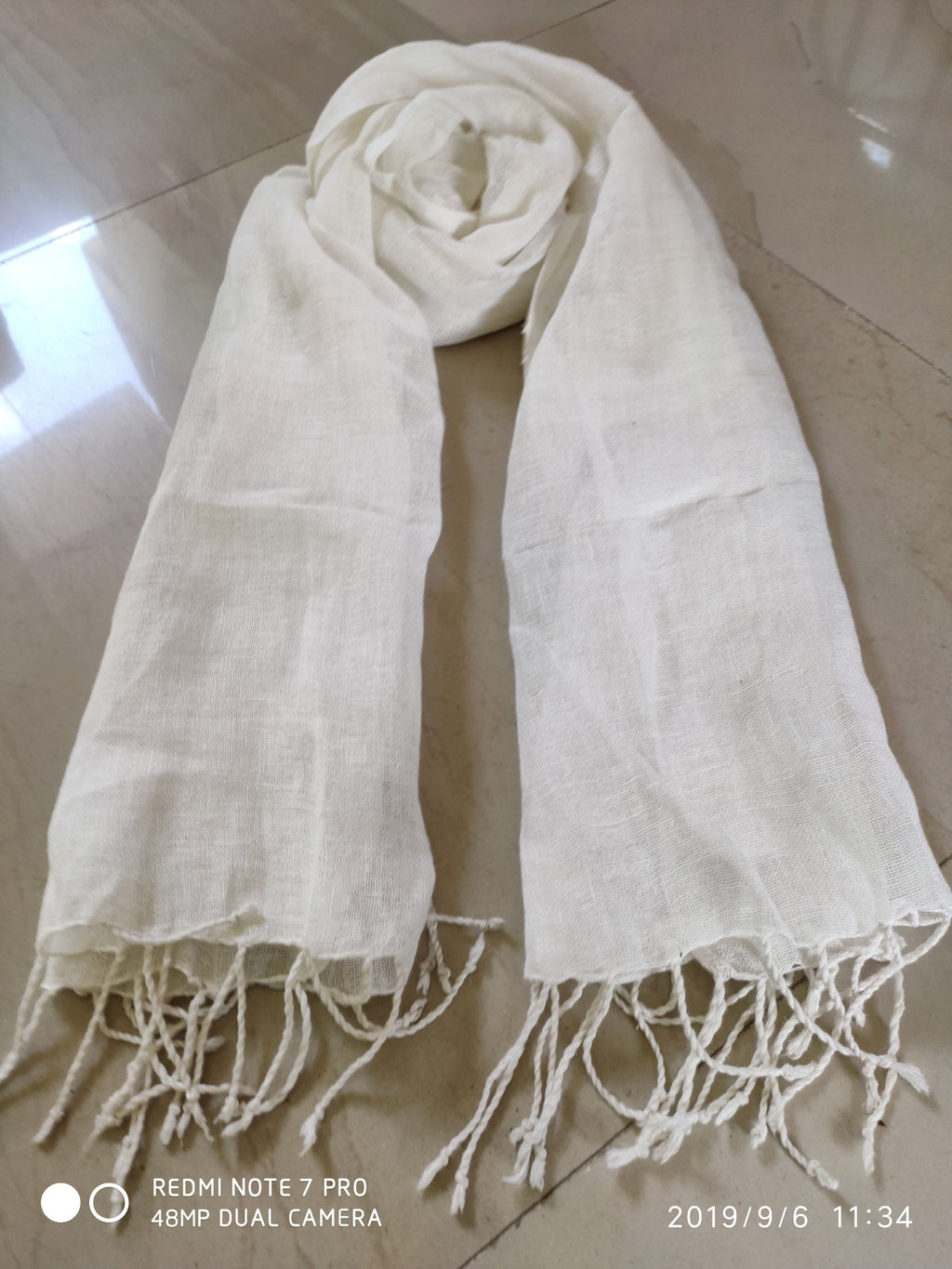 Pure Linen Dupatta – Natural White | Handloom |