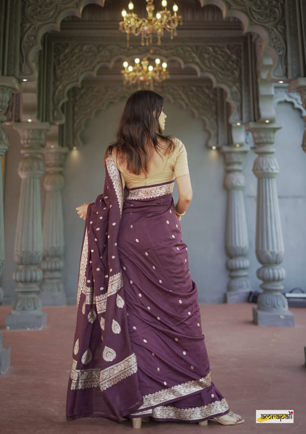 Handwoven Banarasi Silk Saree with Golden Zari Buti & Border