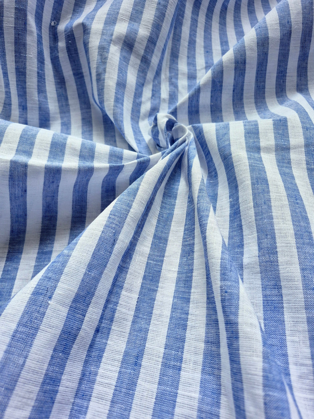Pure Linen Stripe Shirting Fabric - Blue & White | 60 Lea Count | Handwoven Bhagalpuri