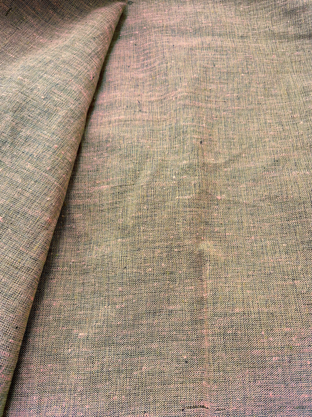 Pure Linen Fabric – 25 Lea |Rose pink & Muted Green Grey Dual Tone