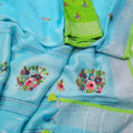 Handwoven Pure Linen Hand Embroidery Saree – Mauve Rose | Silver Zari Border