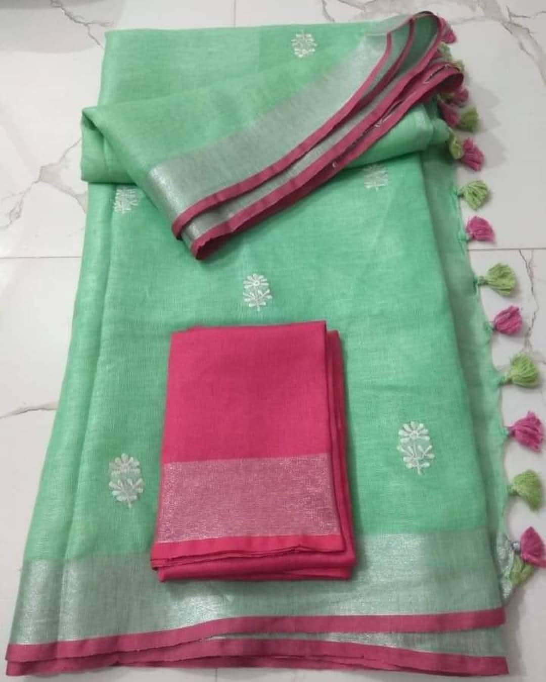 Handwoven Pure linen Embroidery Sarees