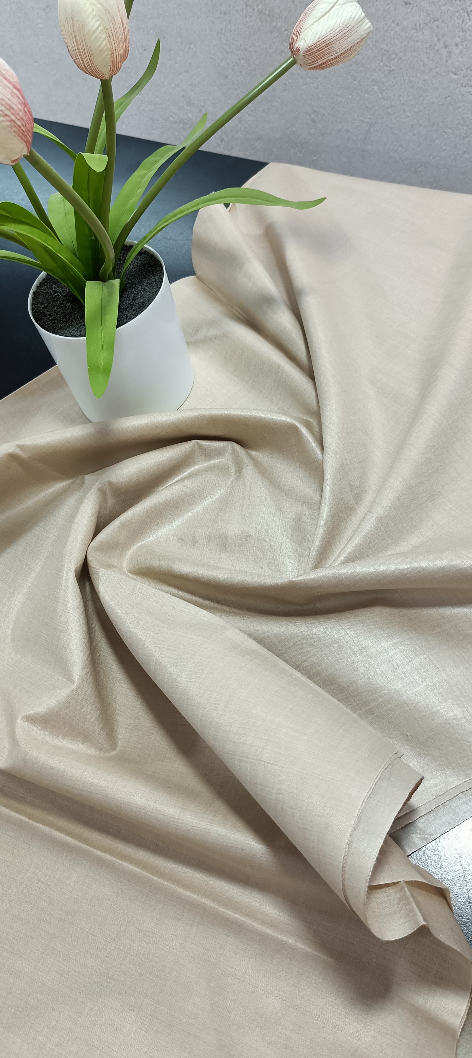 100% Pure Kora Munga Tussar Plain Handloom Silk Fabric