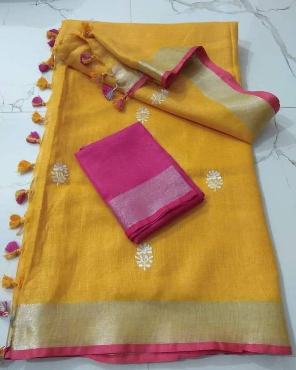 Handwoven Pure linen Embroidery Sarees