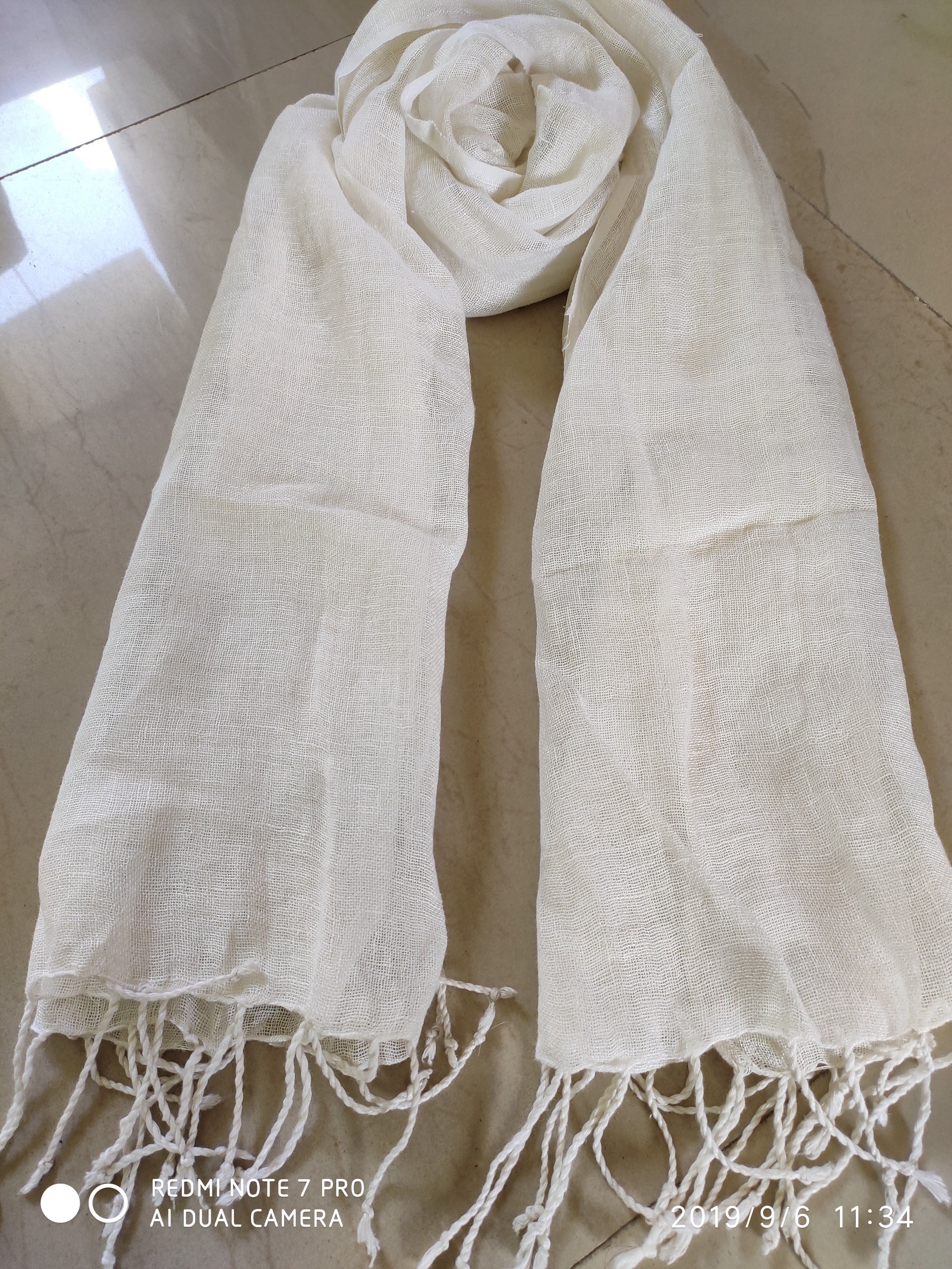 Pure Linen Dupatta – Natural White | Handloom |