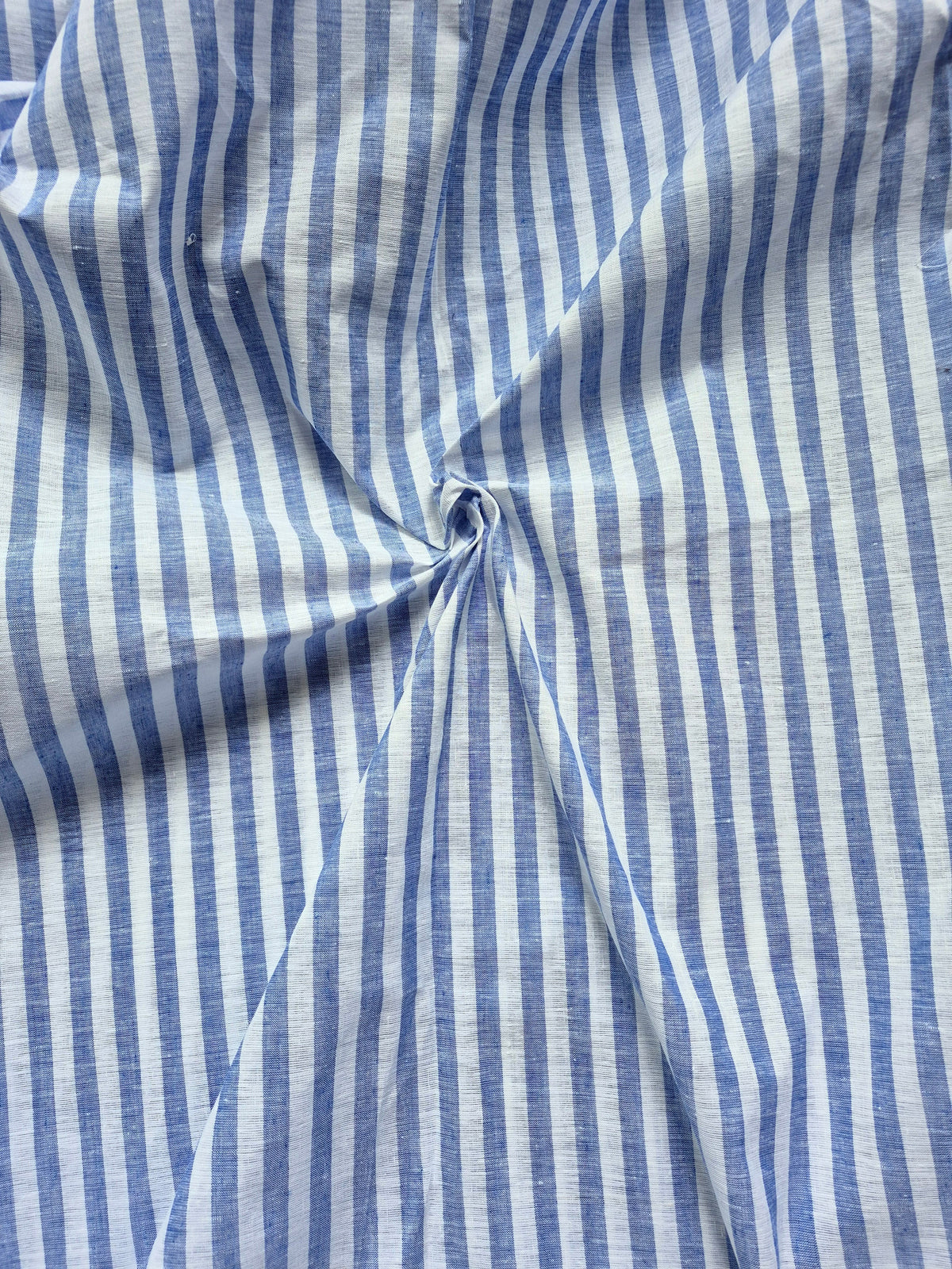 Pure Linen Stripe Shirting Fabric - Blue & White | 60 Lea Count | Handwoven Bhagalpuri