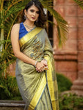 Handwoven Tissue Linen Saree with Hand Embroidery
