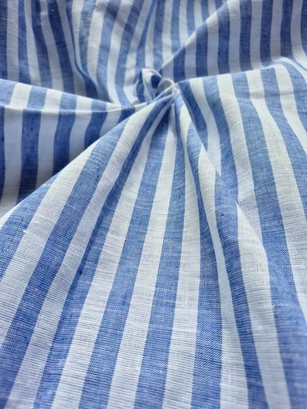 Pure Linen Stripe Shirting Fabric - Blue & White | 60 Lea Count | Handwoven Bhagalpuri