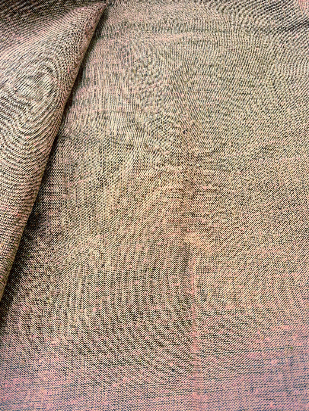 Pure Linen Fabric – 25 Lea |Rose pink & Muted Green Grey Dual Tone
