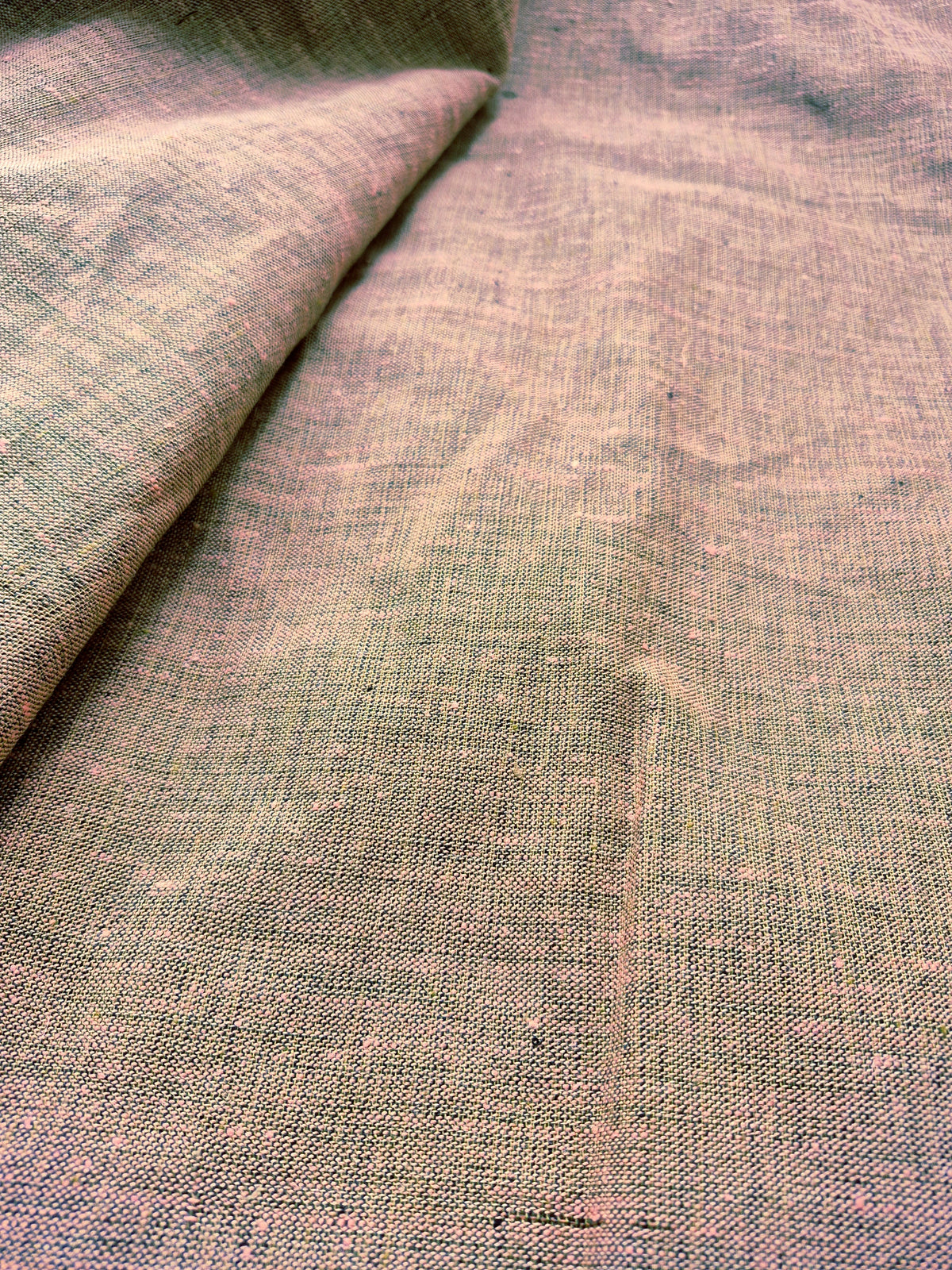 Pure Linen Fabric – 25 Lea |Rose pink & Muted Green Grey Dual Tone