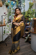 Handwoven Linen Cotton Saree with Zari Border